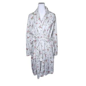 Ralph Lauren Robe Pink Floral Fleece Womens Size XL Ivory Roses Cottage Core